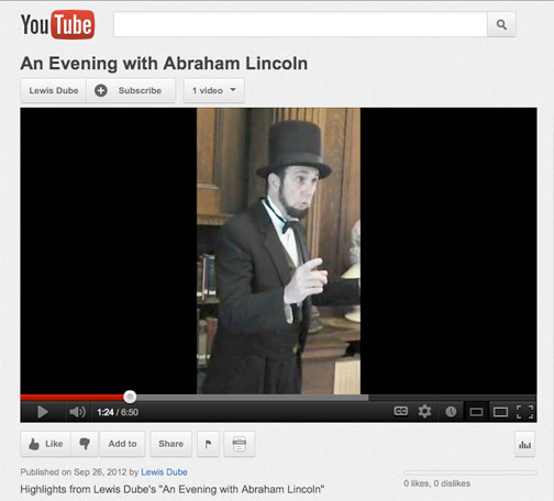 Lewis Dube portrays Abe Lincoln